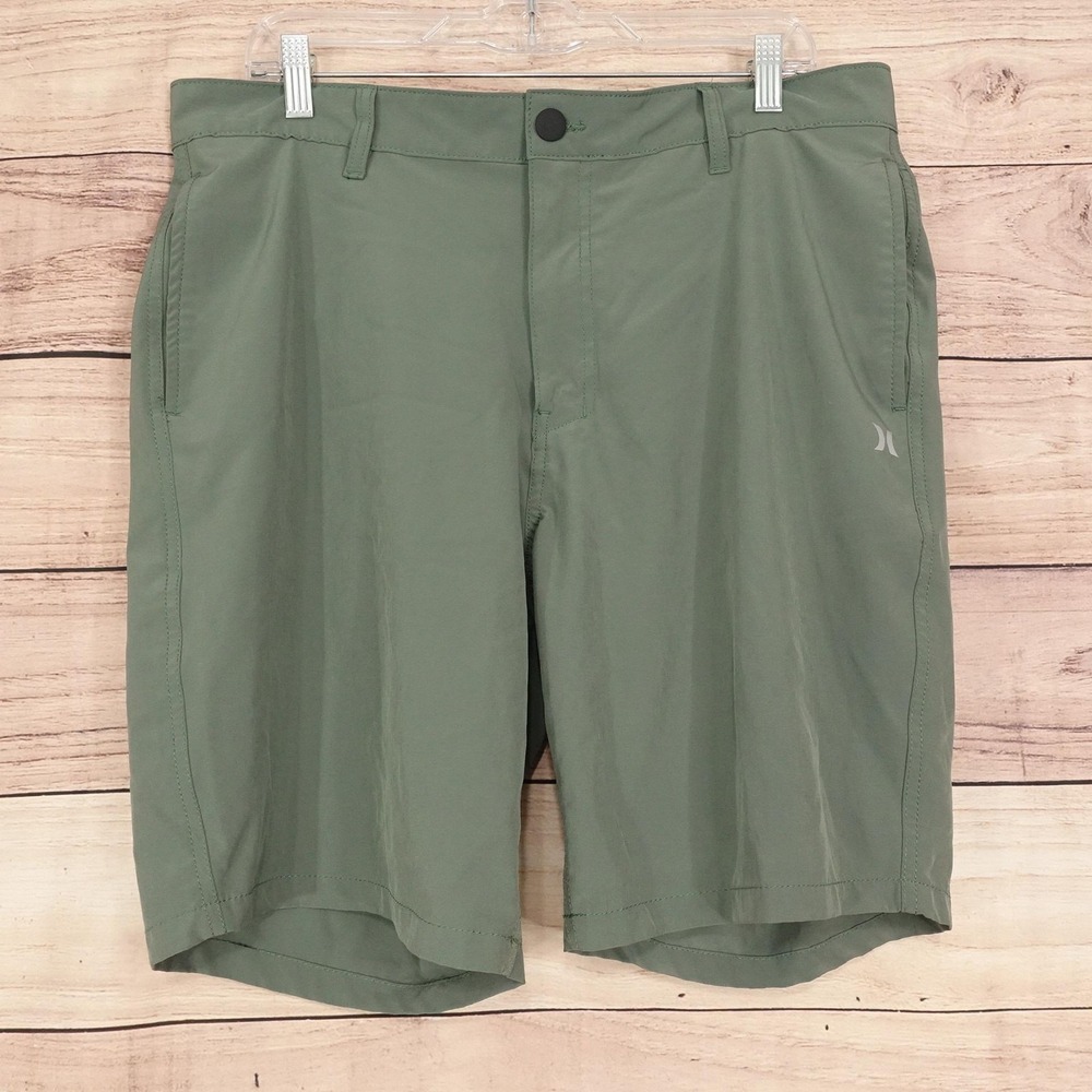 Hurley Shorts Mens 36 Green Chino Microfiber Stretch 9 Inseam Casual Summer